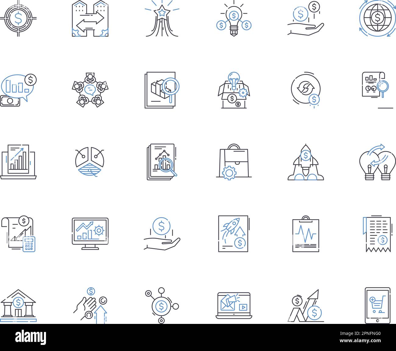 Company worth line icons collection. Valuation, Investment, Assets, Shares, Equity, Growth, Revenue vector and linear illustration. Market cap,Profit Stock Vector