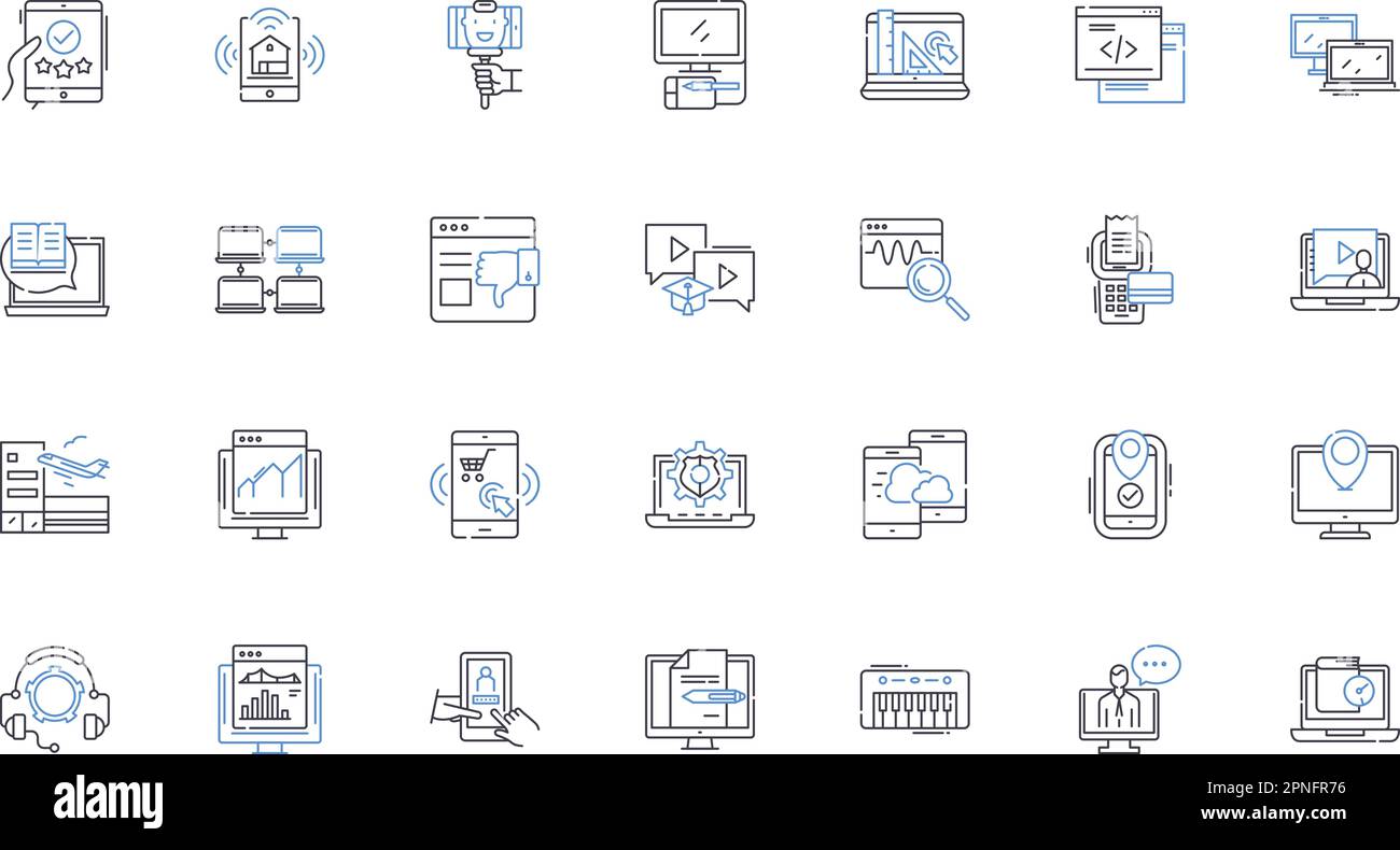 Automation line icons collection. Robots, Efficiency, Programmed, Innovation, Mechanization, Integration, Productivity vector and linear illustration Stock Vector
