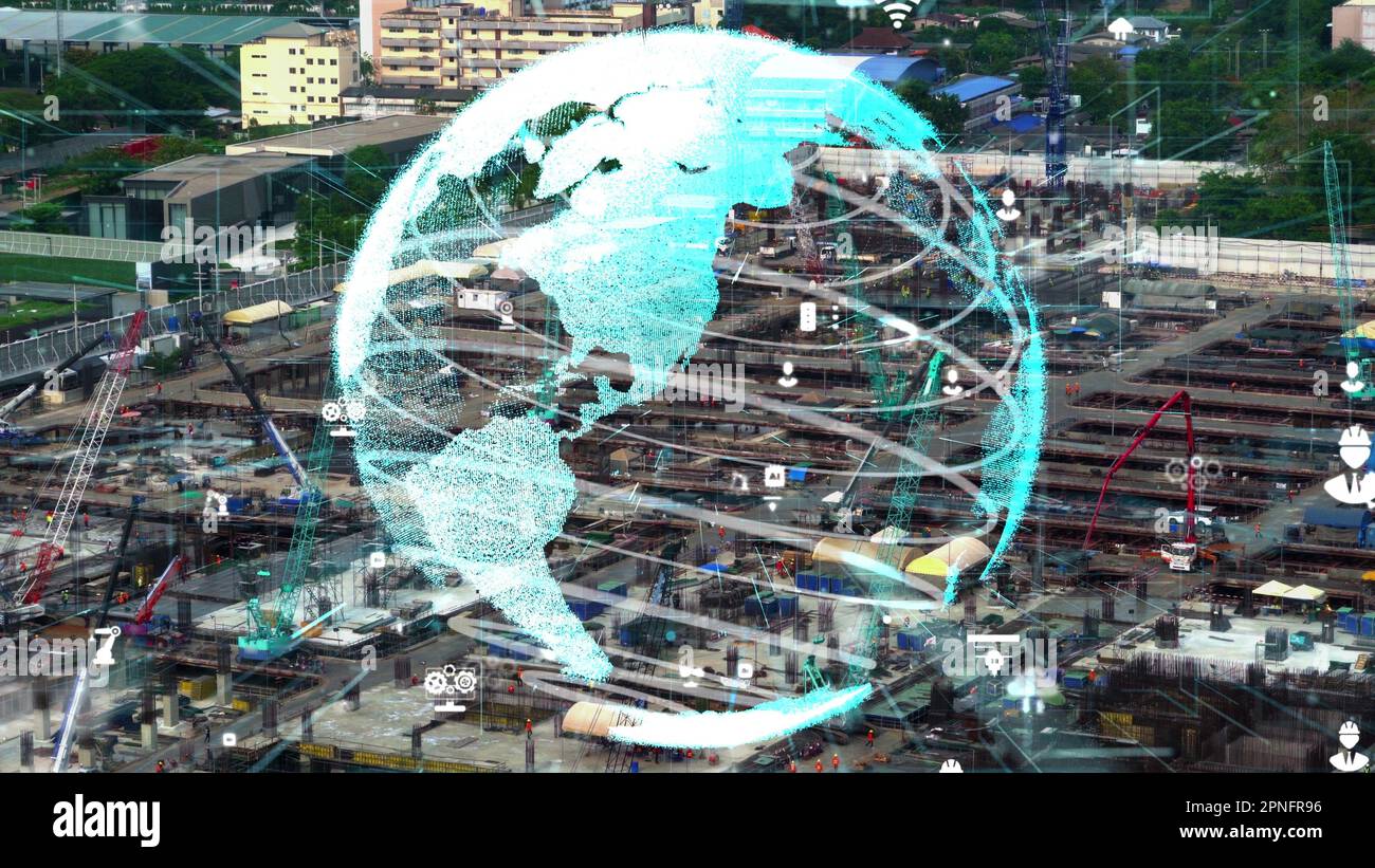 Construction technology concept with alteration graphic over construction site showing concept