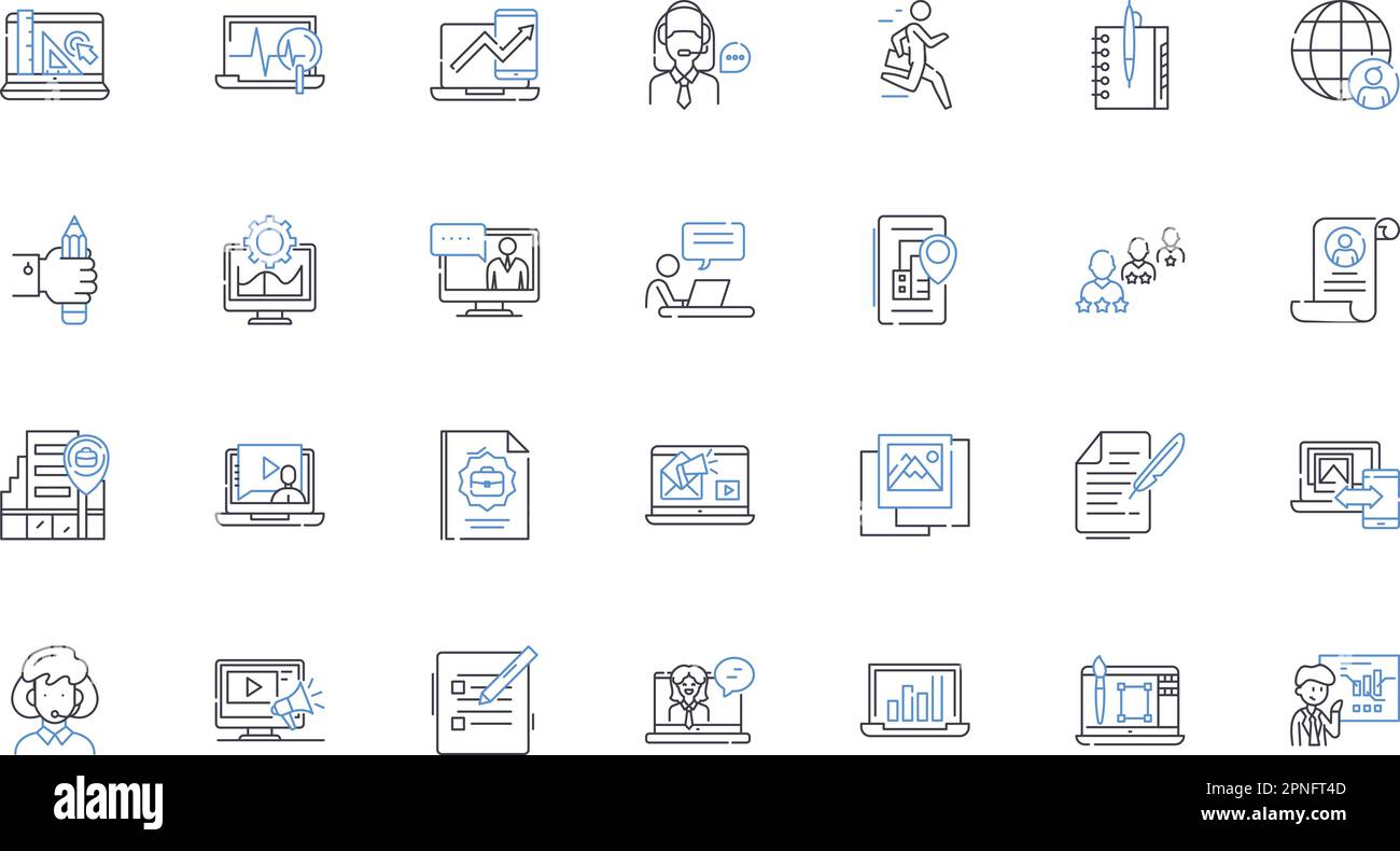 Geographically dispersed unit line icons collection. Remote, Scattered, Dispersed, Spanning, Widespread, Isolated, Far-flung vector and linear Stock Vector