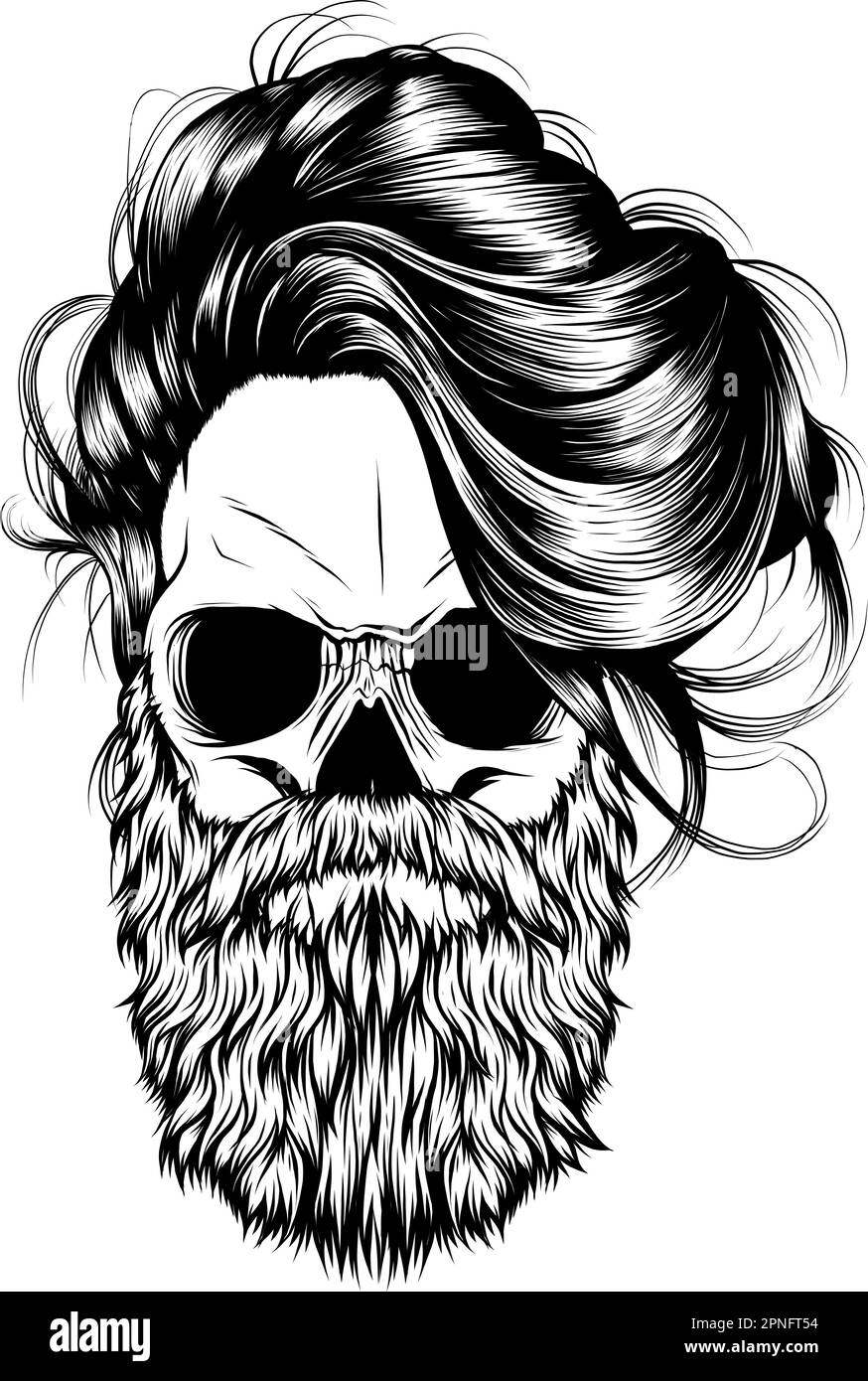Monochrome Skull with mustache and beard Hipster vector illustration ...