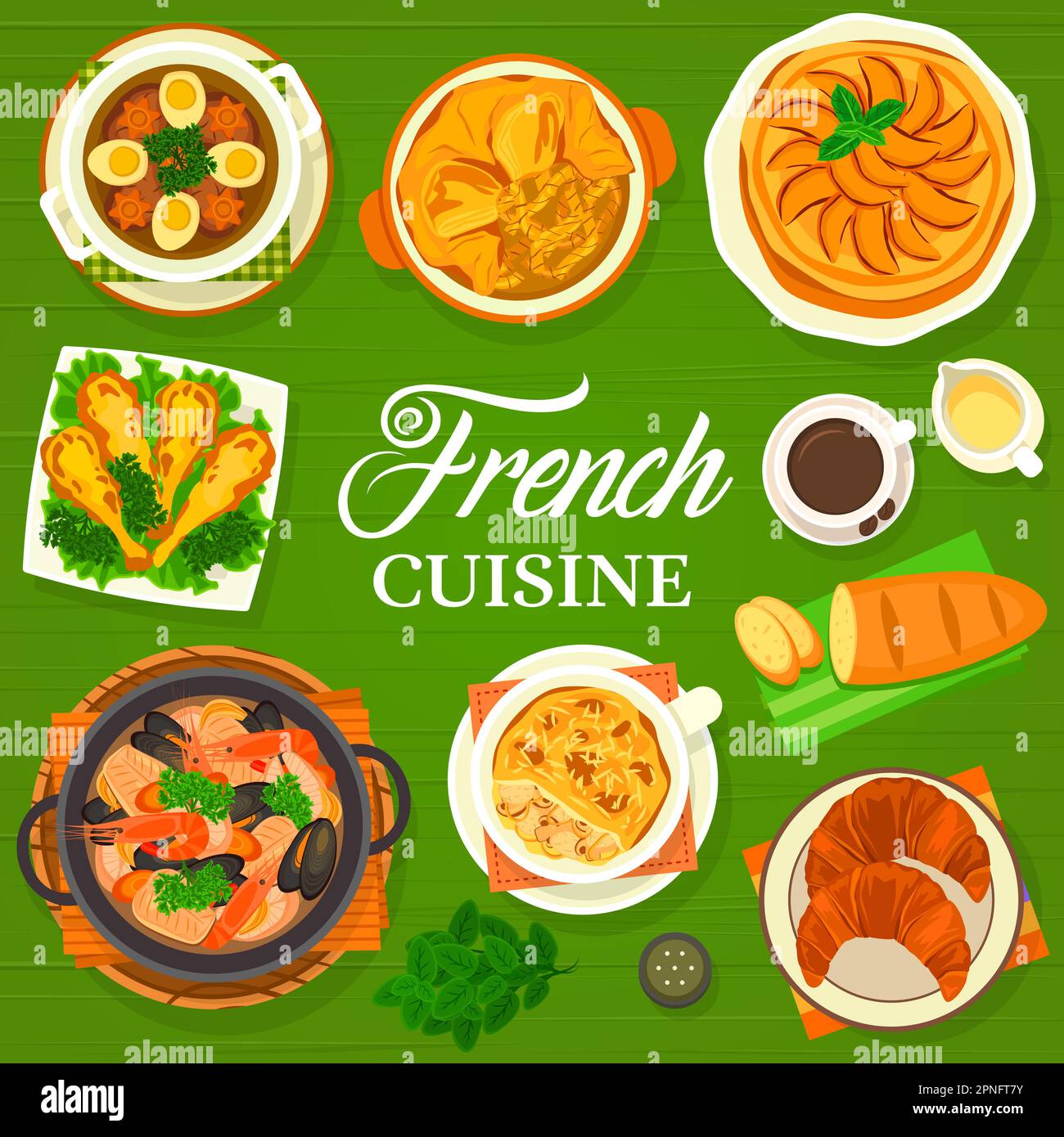 French cuisine menu cover for restaurant food meals, vector France