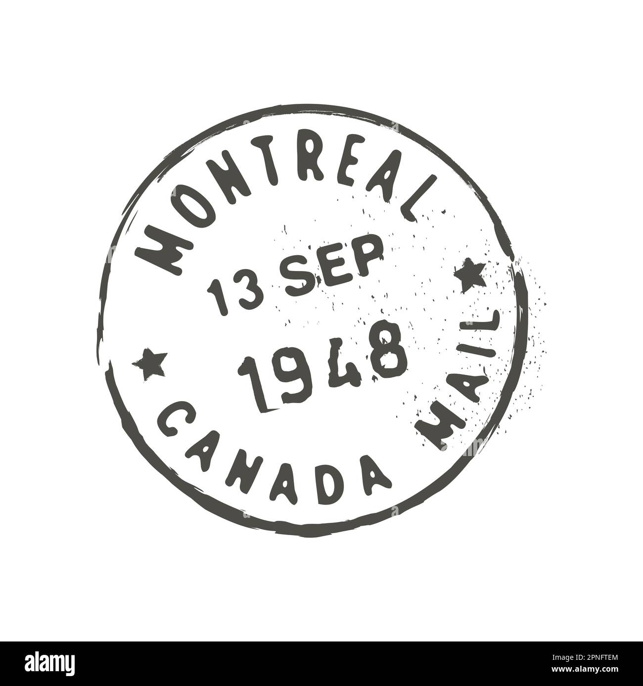 Montreal postage and postal stamp. Canadian city letter envelope seal, mail delivery departure country or region antique vector imprint or postal Cana Stock Vector
