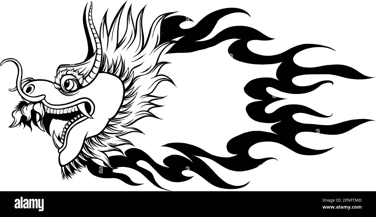 Dragon head, black and white vector illustration Stock Vector