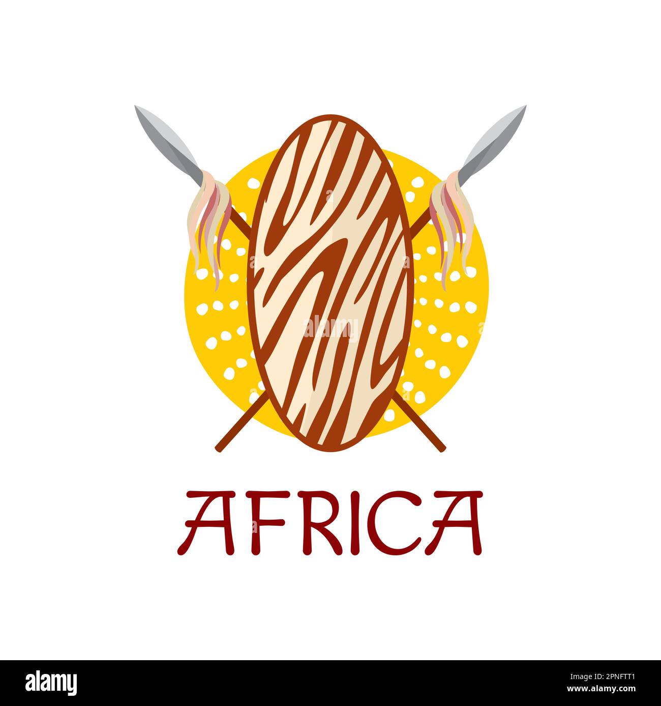 Africa icon. Tribe shield and crossed spears. Tanzania travel, Africa tribe or Nigeria national culture vector icon, Kenya ethnic symbol or sign with Stock Vector