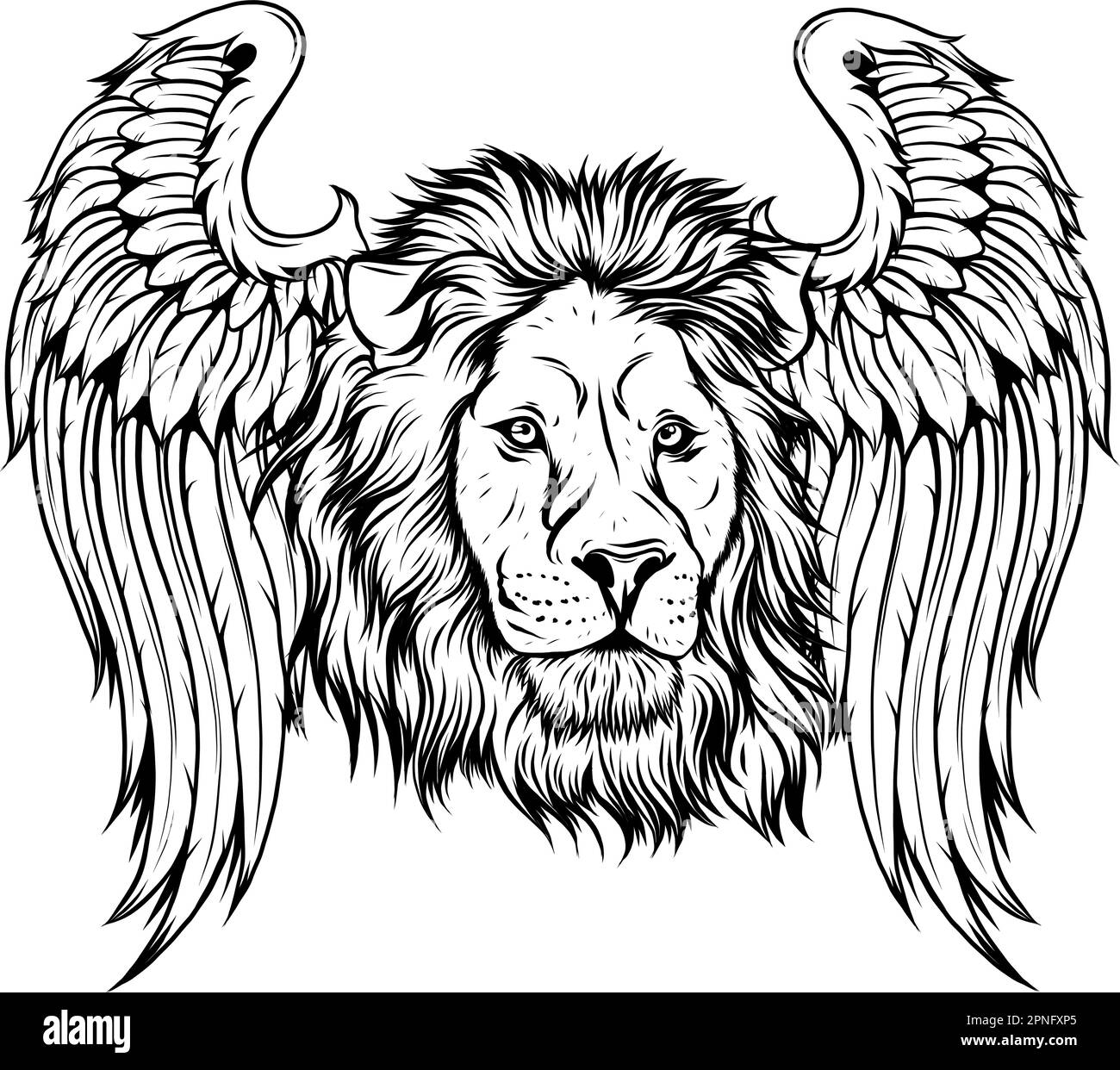 mythical winged lion vector illustration monochrome draw Stock Vector