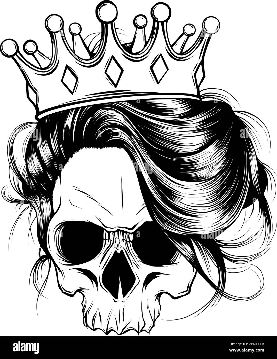 silhouette Skull Queen Line Art Vector Logo Design Illustration Stock Vector