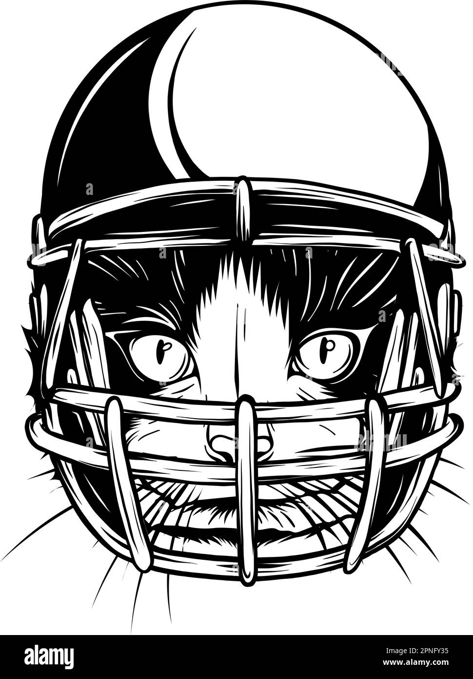cat with helmet american footbal player cute cat playing american football vector illustration Stock Vector