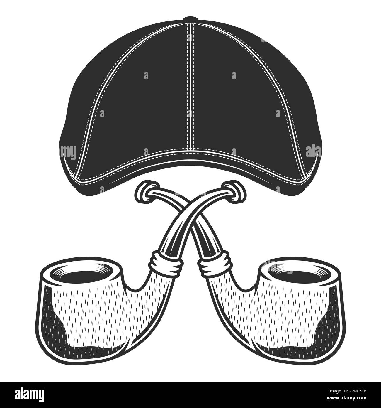 Flat cap gatsby tweed hat with constriction servise repair mechanic adjustable wrench vector vintage illustration Stock Vector