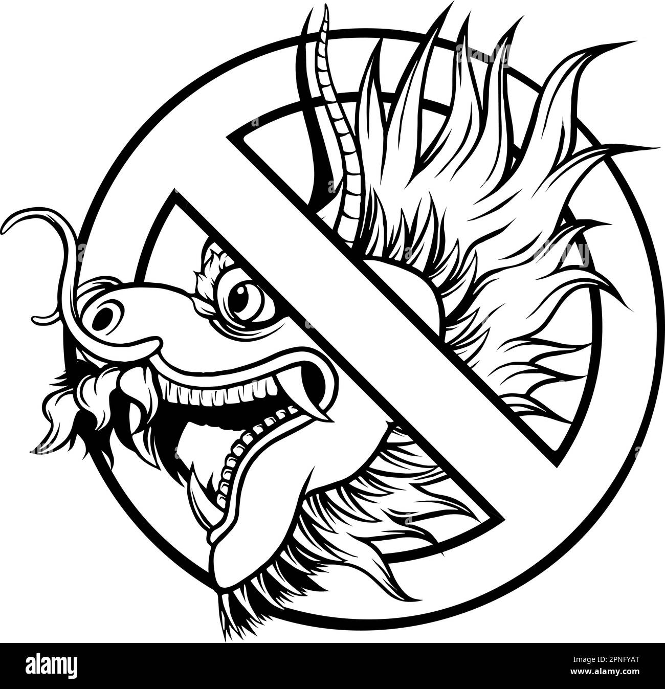 Dragon head, black and white vector illustration Stock Vector