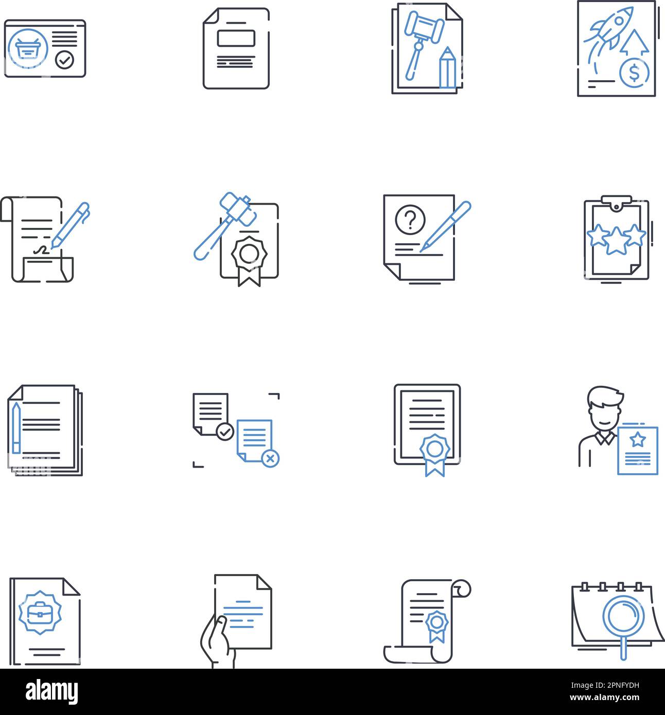Document line icons collection. Record, File, Report, Text, Manuscript, Manuscript, Script vector and linear illustration. Writings,Paper,Thesis Stock Vector