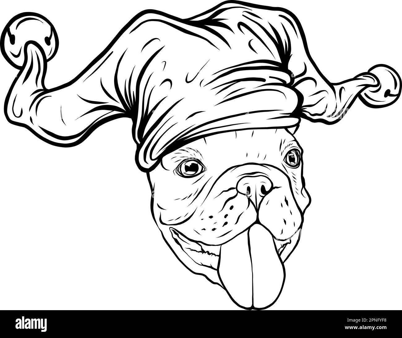 Decorative outline portrait of cute pug dog vector illustration in black color isolated on white