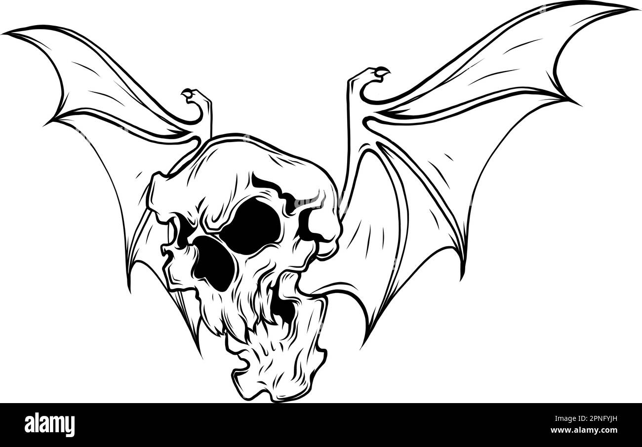 Hand drawn vampire skull with bat wings. Halloween trick or treat vector illustration Stock Vector