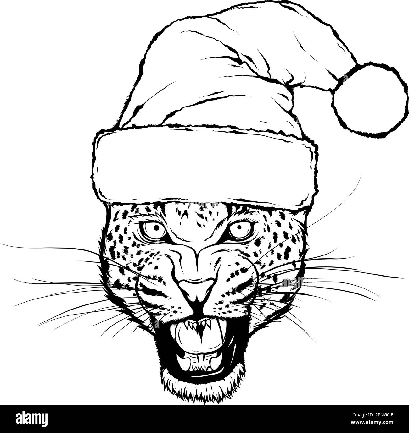 Leopard head. Line art. Vector isolated illustration on white. Hand drawn sketch. Stock Vector