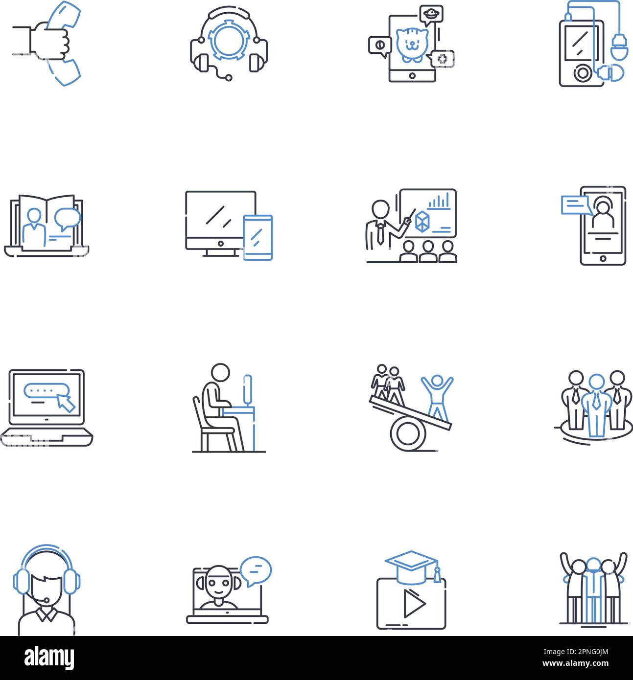 Conferencing line icons collection. Interaction, Collaboration, Communication, Connectivity, Virtual, Remote, Webinar vector and linear illustration Stock Vector