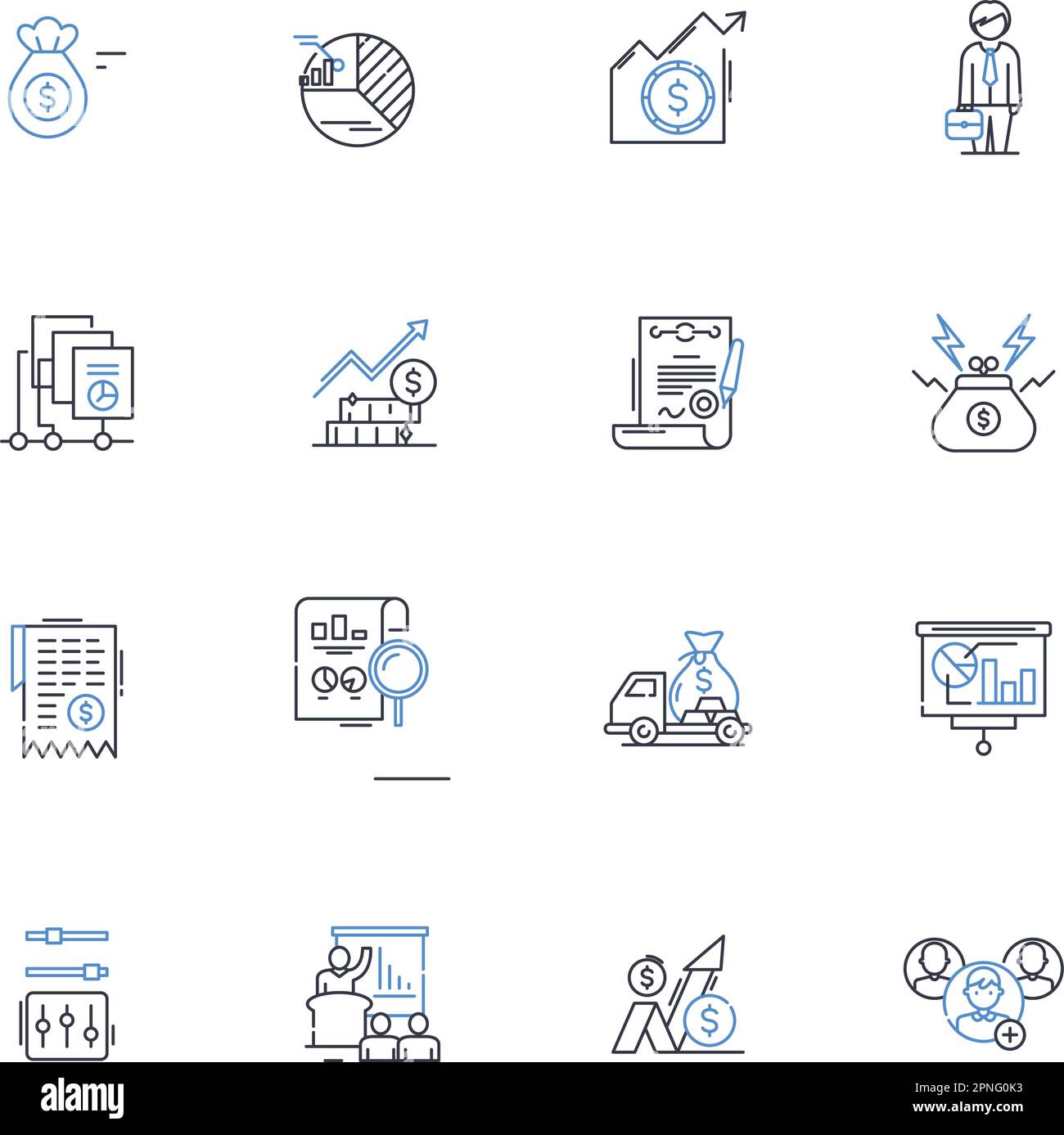 Trade policy line icons collection. Tariffs, Imports, Exports, Duties, WTO, Protectionism, Free trade vector and linear illustration. Quotas Stock Vector