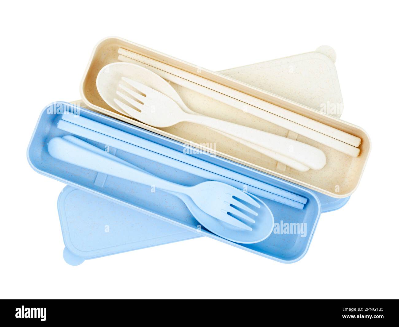 Plastic spoons, forks and chopsticks set isolated on white background. Saved clipping path Stock
