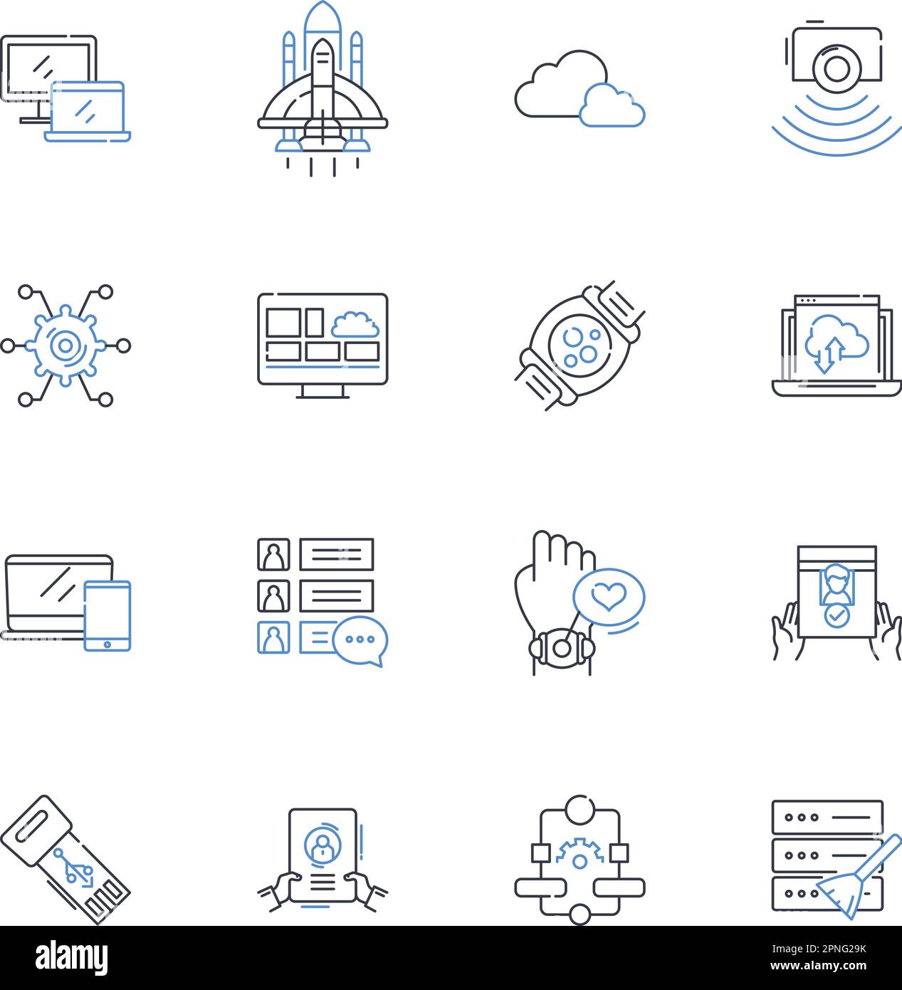 Cloud technology line icons collection. Virtualization, Scalability, Security, SaaS Software as a Service, PaaS Platform as a Service, IaaS Stock Vector