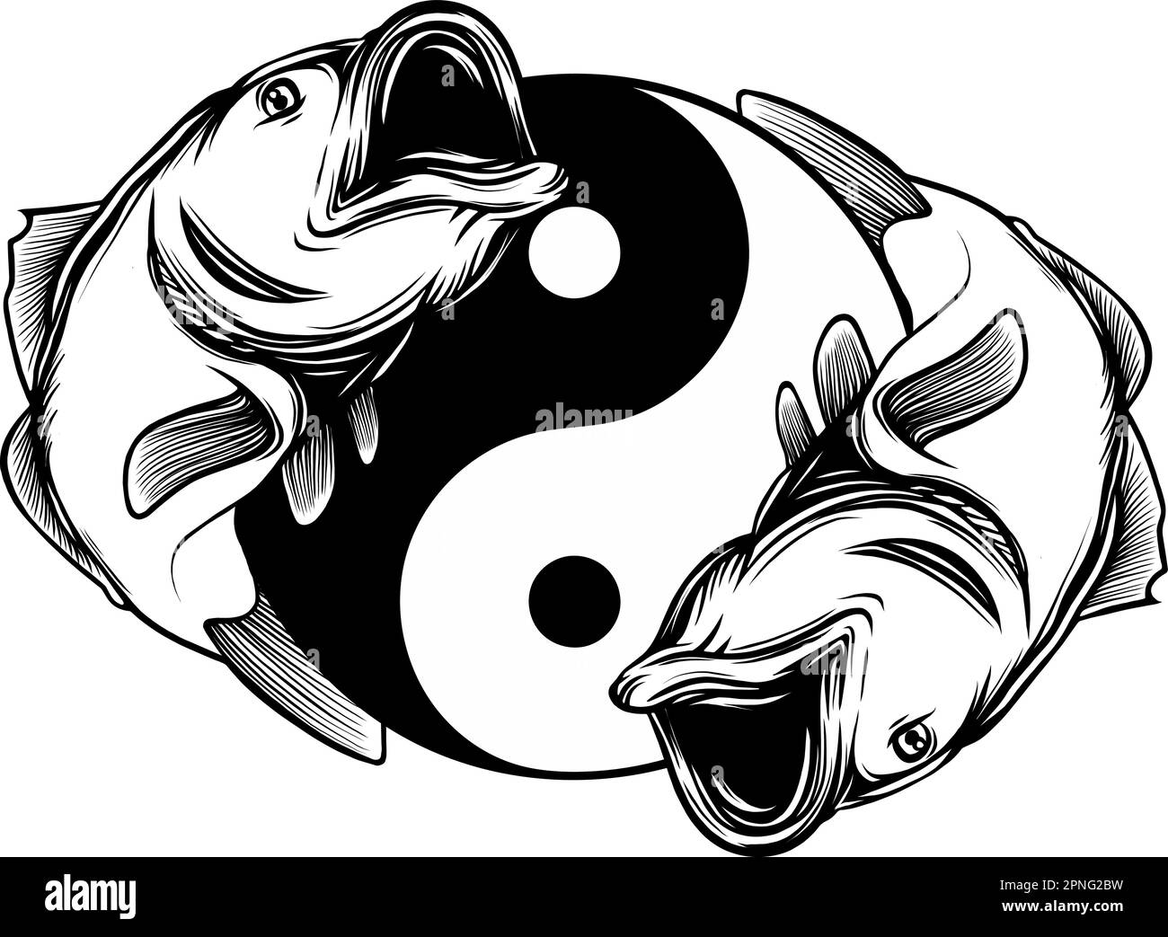 Ying yang symbol of harmony and balance. Hand drawn outline Koi fish vector illustration Stock Vector