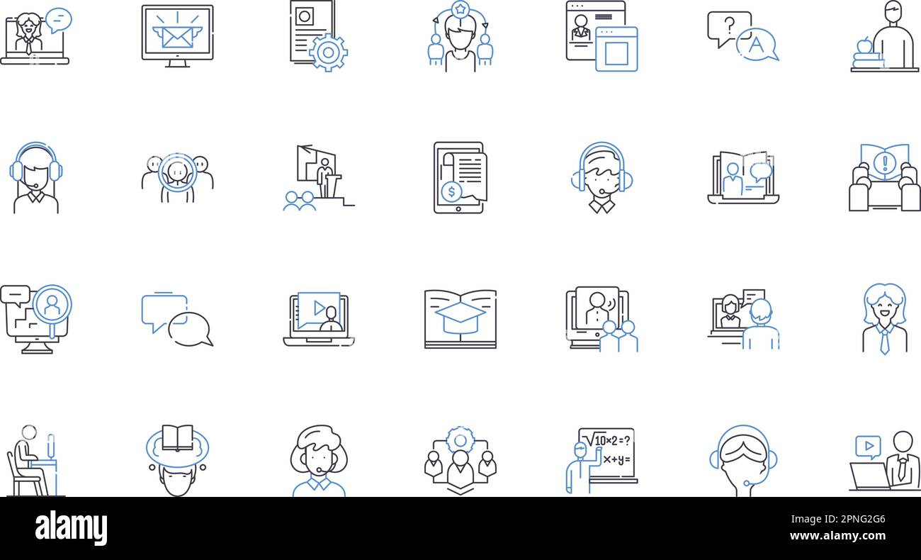 Teacher line icons collection. Mentor, Educator, Instructor, Coach, Tutor, Guide, Proficient vector and linear illustration. Facilitator,Trainer Stock Vector