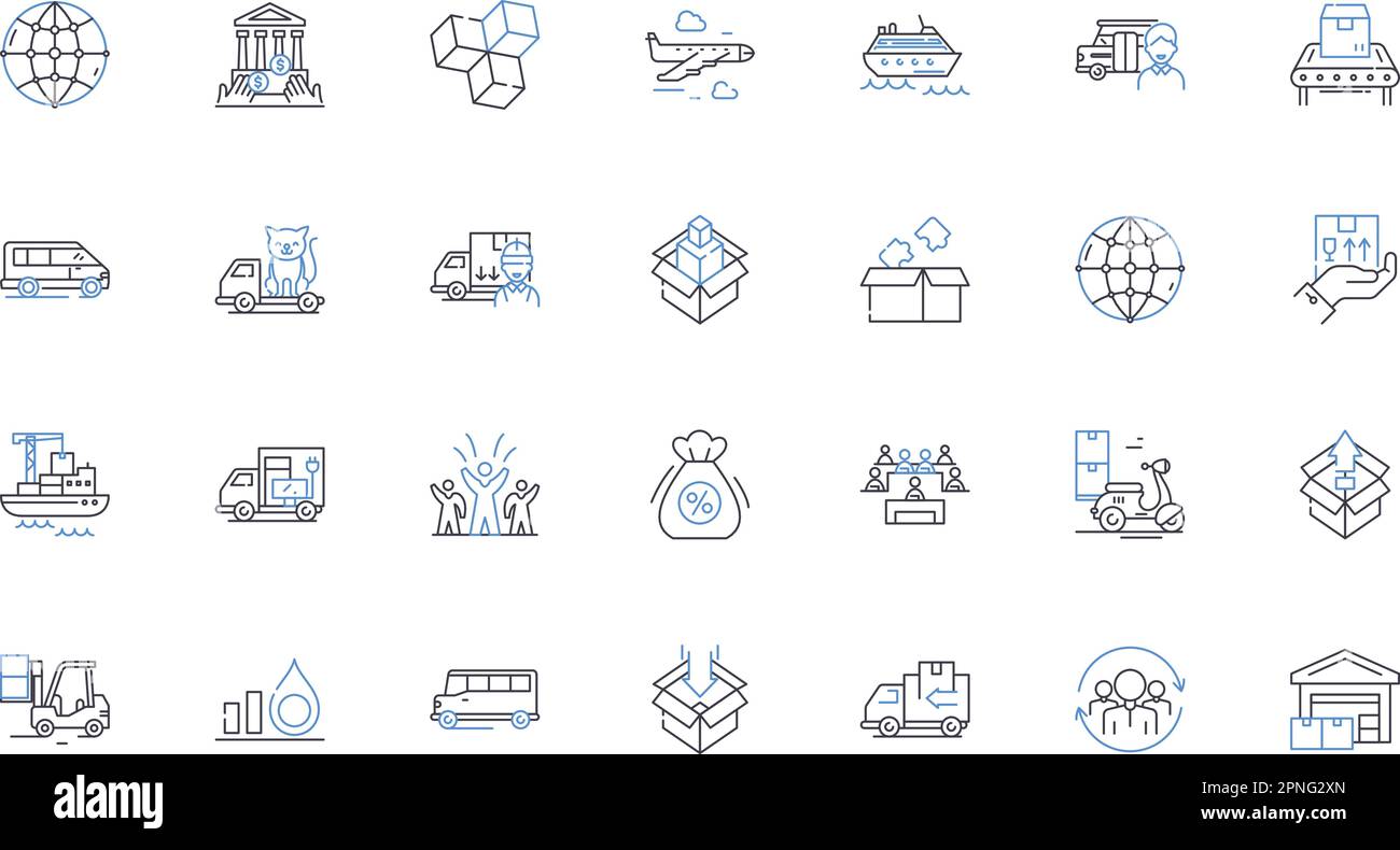 Delivery agents line icons collection. Couriers, Shippers, Dispatchers, Drivers, Transporters, Distributors, Messengers vector and linear illustration Stock Vector