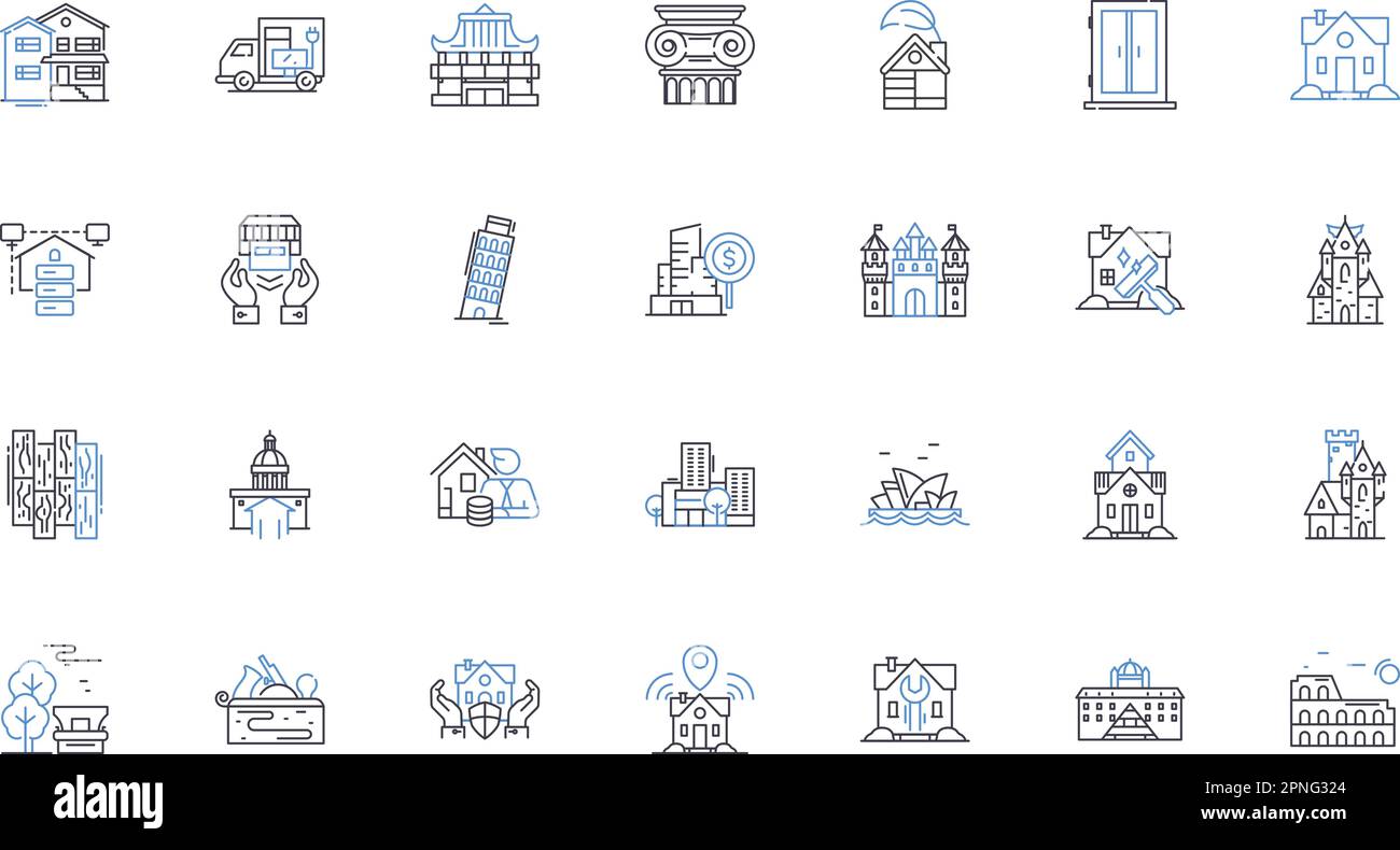 Apartments line icons collection. Spacious, Affordable, Modern, Convenient, Luxury, Stylish, Comfortable vector and linear illustration. Cozy,Decadent Stock Vector