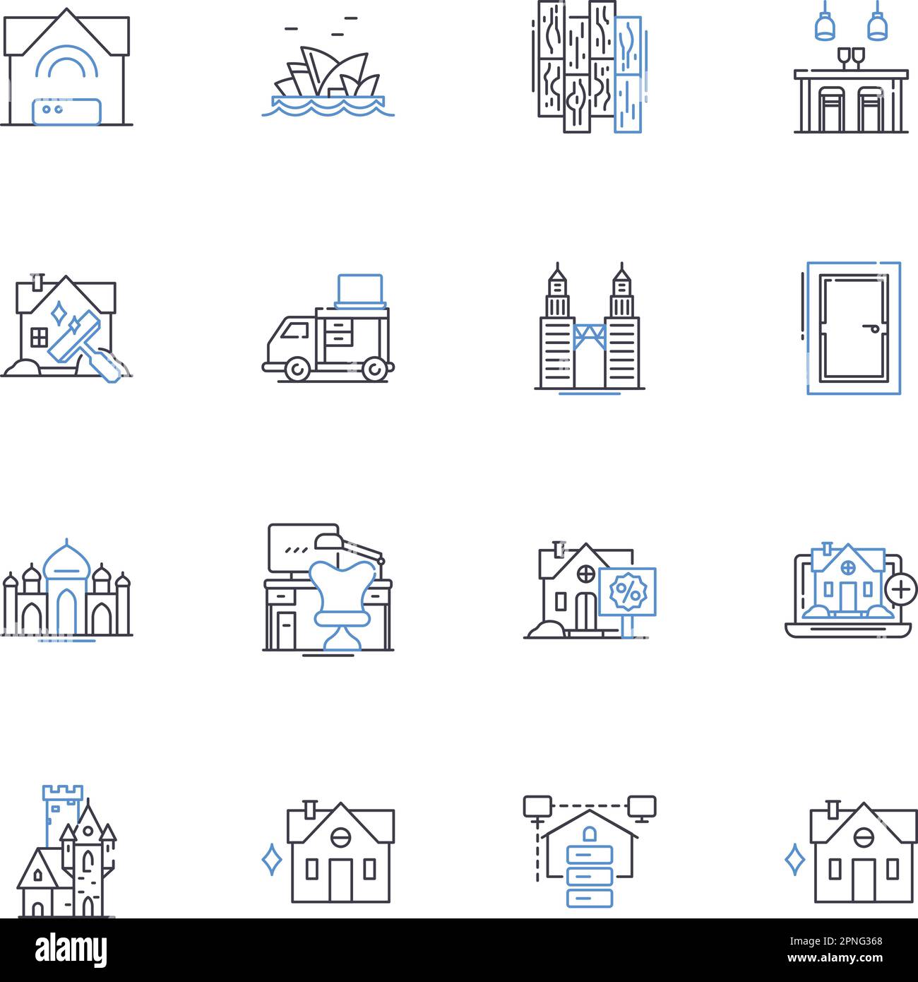 Chalets line icons collection. Rustic, Cozy, Retreat, Scenic, Lodge, Alpine, Fireplace vector and linear illustration. Ski,Snowy,Cabin outline signs Stock Vector