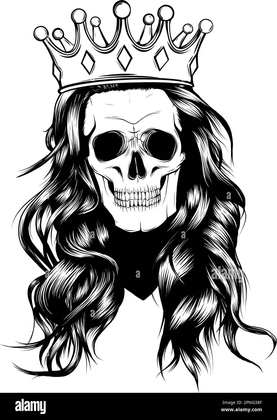 silhouette Skull Queen Line Art Vector Logo Design Illustration Stock Vector