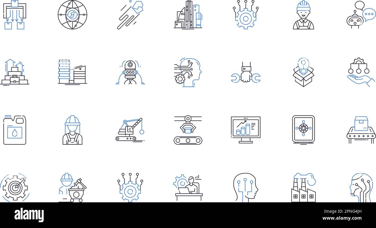 Trade sector line icons collection. Imports, Exports, Tariffs, Logistics, Negotiations, Deals, Commodity vector and linear illustration. Freight Stock Vector