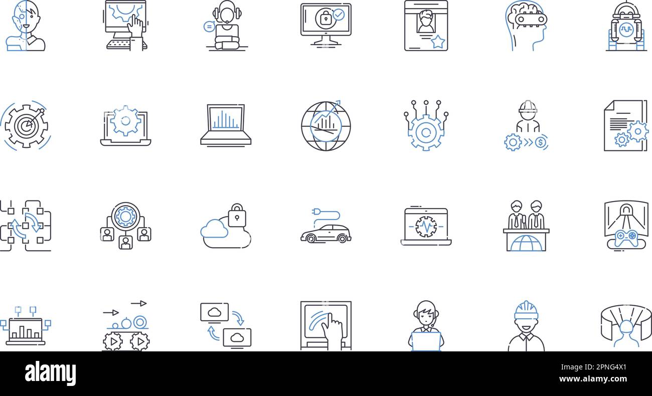 Business efficiency line icons collection. Optimization, Streamlining, Productivity, Innovation, Automation, Effectiveness, Performance vector and Stock Vector