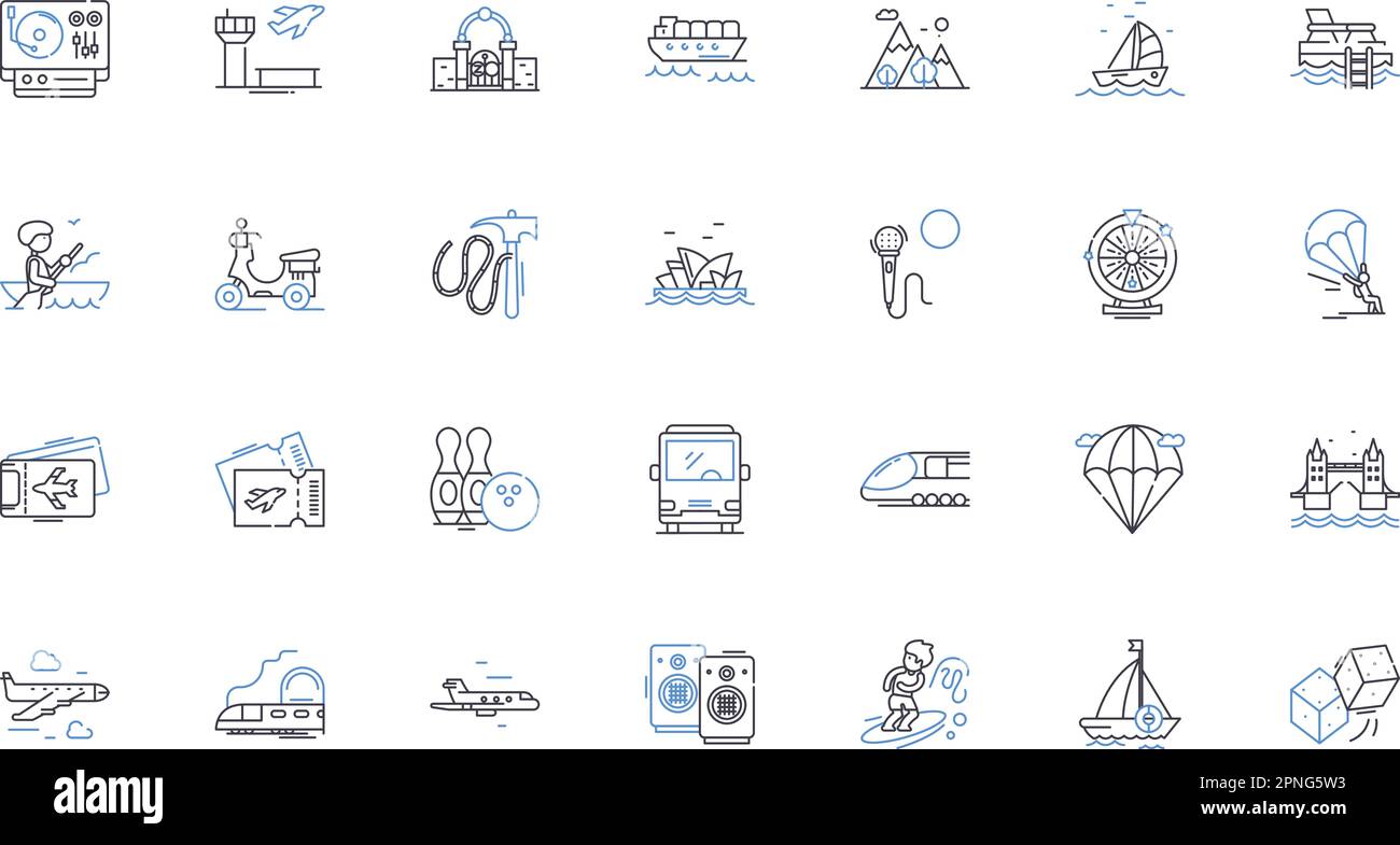 Excursion line icons collection. Adventure, Sightseeing, Escape, Exploration, Journey, Tour, Trek vector and linear illustration. Trip,Safari Stock Vector