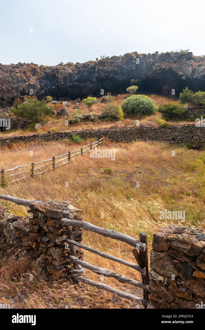 El Hierro Island. Canary Islands, landscape at the entrance of the Virgen cave, El Caracot Stock Photo