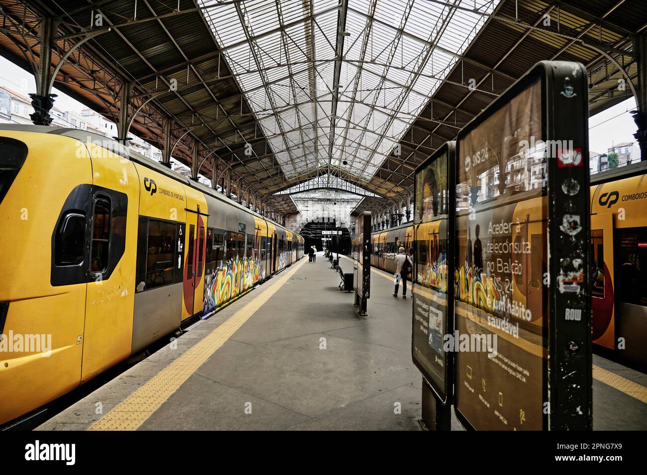 Trains, railway, railway in Porto Sao Bento station in Portugal in Porto, Portugal Stock Photo