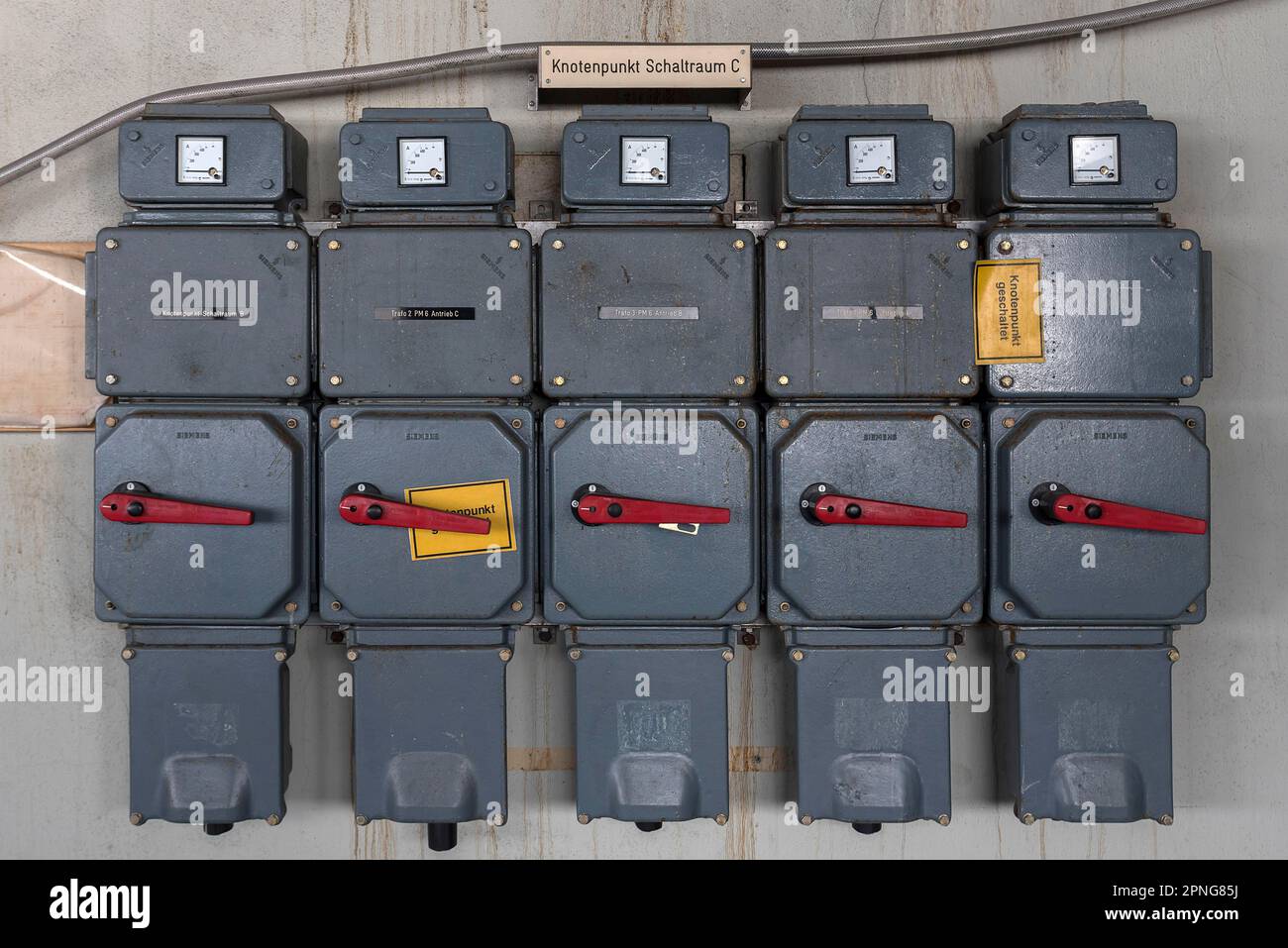 Electricity switch in a switch room of a former paper factory, Lost Place, BadenWuerttemberg