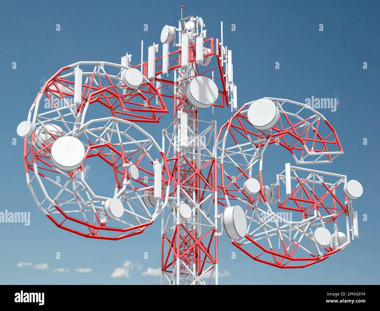 6G tower. Antenna radio transmittors of cellular 6G. 3d illustration Stock