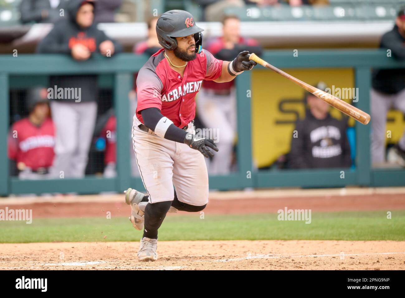 Heliot Ramos (38) of the Sacramento River Cats at bat against the