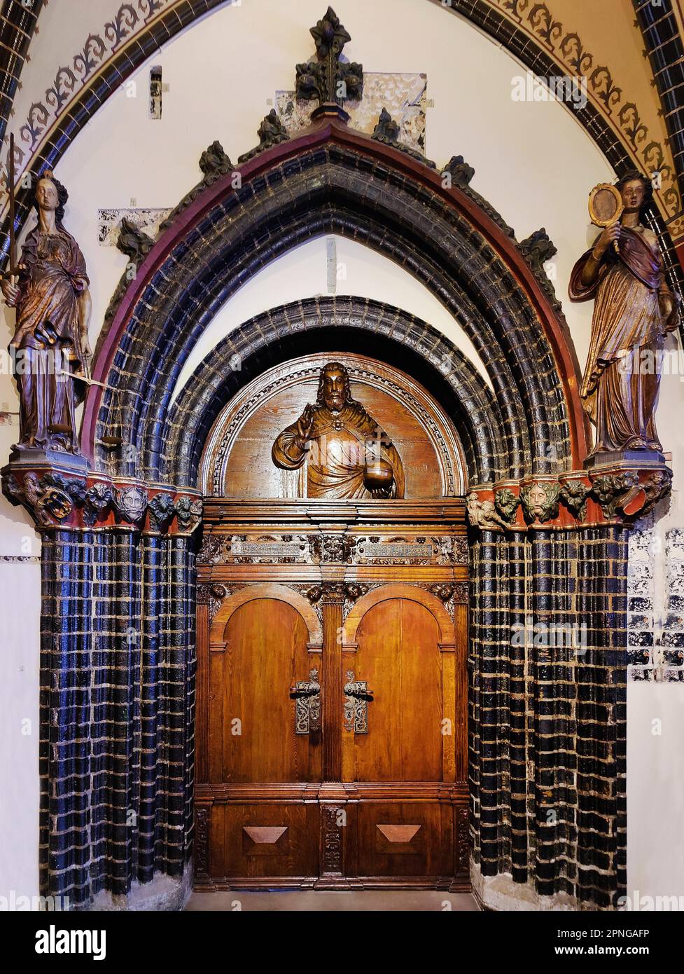 Historic Luebeck Town Hall, entrance hall with door to the audience