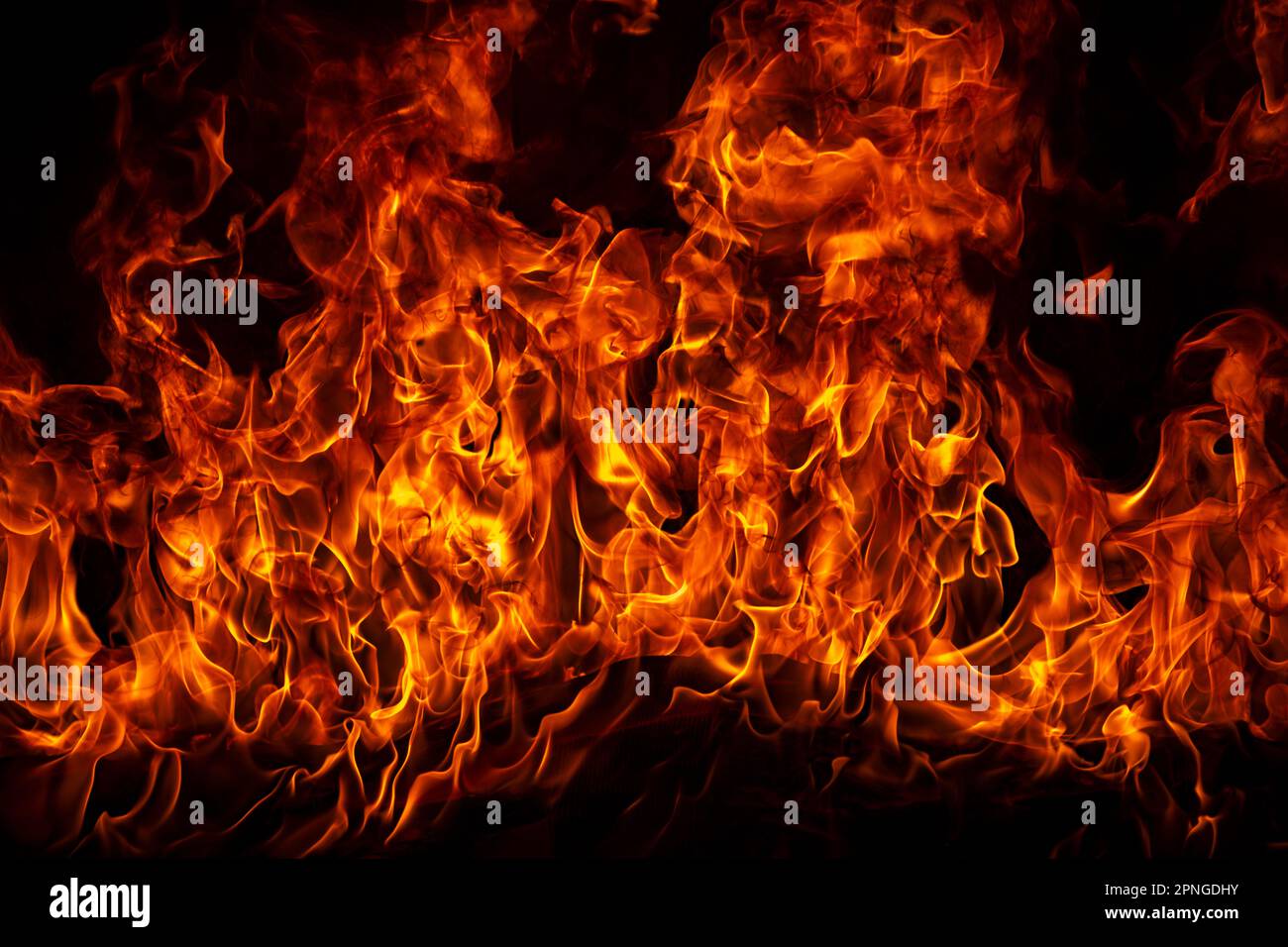Fire blaze flames on black background. Fire burn flame isolated, abstract texture. Flaming