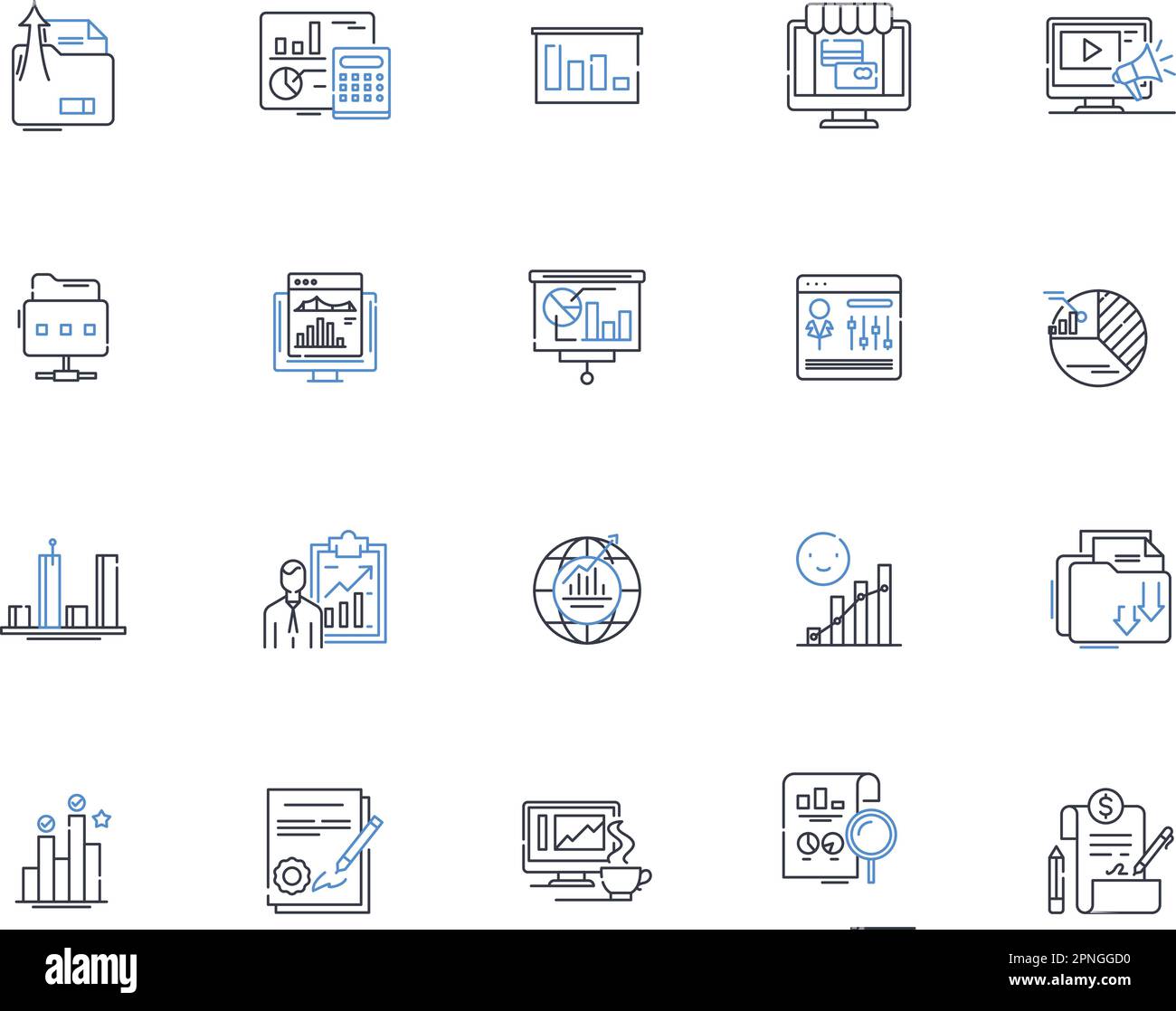 Data analysis tool line icons collection. Analytics, Insights, Intelligence, Visualization, Mining, Clustering, Segmentation vector and linear Stock Vector