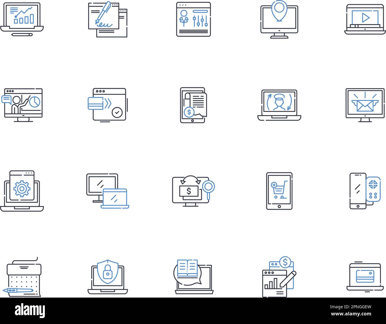 Tools line icons collection. Hammer, Saw, Screwdriver, Drill, Wrench, Pliers, Tape measure vector and linear illustration. Chisel,Level,Clamp outline Stock Vector