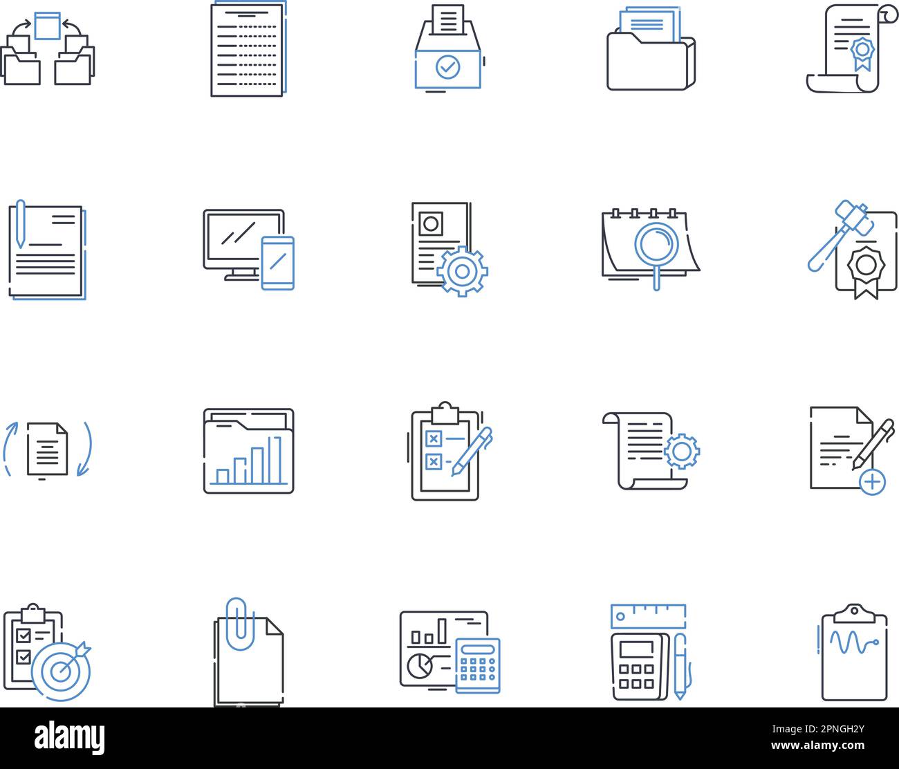 Projecting outcome line icons collection. Predicting, Anticipating, Forecasting, Extrapolating, Estimating, Presaging, Gauging vector and linear Stock Vector