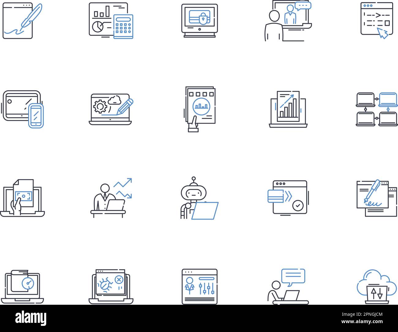 Touchscreen laptop line icons collection. Flexibility, Efficiency ...