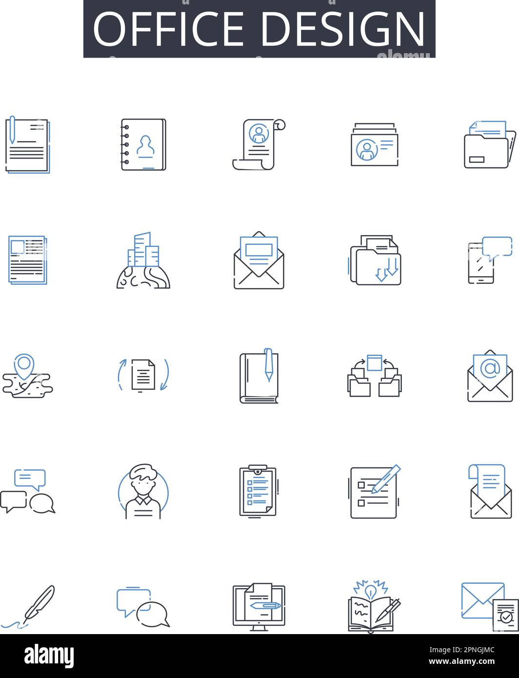 Office design line icons collection. Home decor, Website development, Digital marketing, Web design, Business planning, Graphic design, Creative Stock Vector