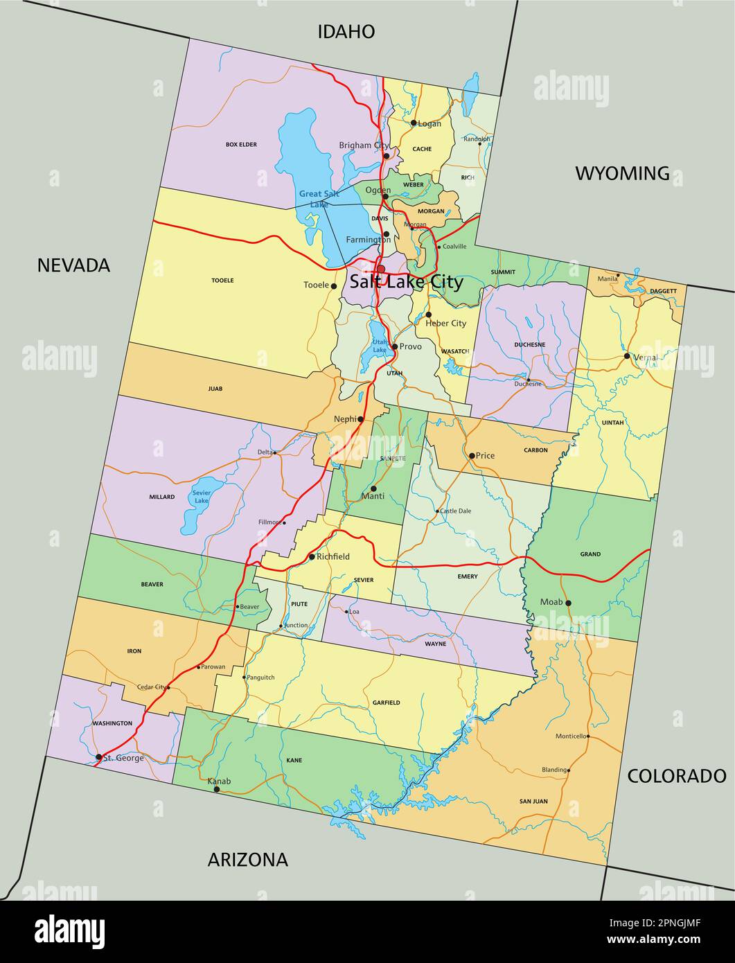 Utah - Highly detailed editable political map with labeling Stock ...