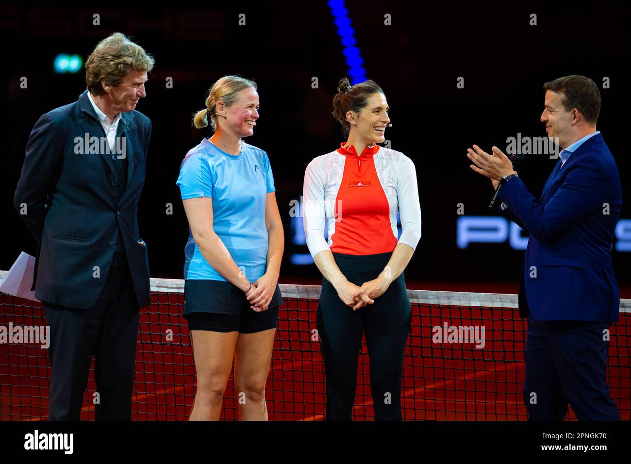 Anna-Lena Groenefeld of Germany & Andrea Petkovic during the ceremony commemorating their careers at the 2023 Porsche Tennis Grand Prix, WTA 500 tennis tournament on April 17, 2023 in Stuttgart, Germany - Photo: Rob Prange/DPPI/LiveMedia Stock Photo