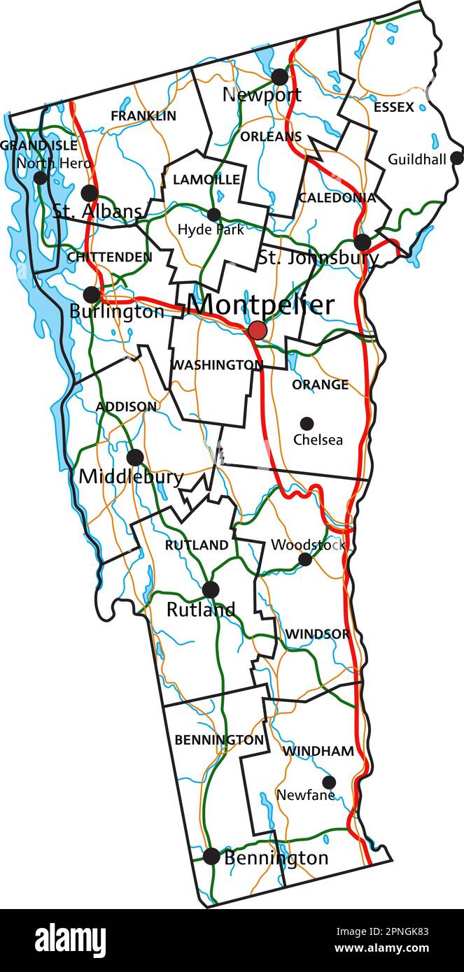 Vermont road and highway map. Vector illustration Stock Vector Image