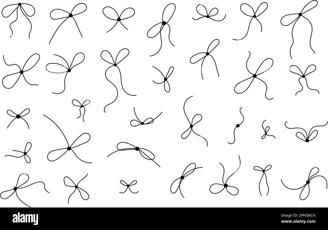 Bow on gift ribbon string vector silhouette icon set Stock Vector Image