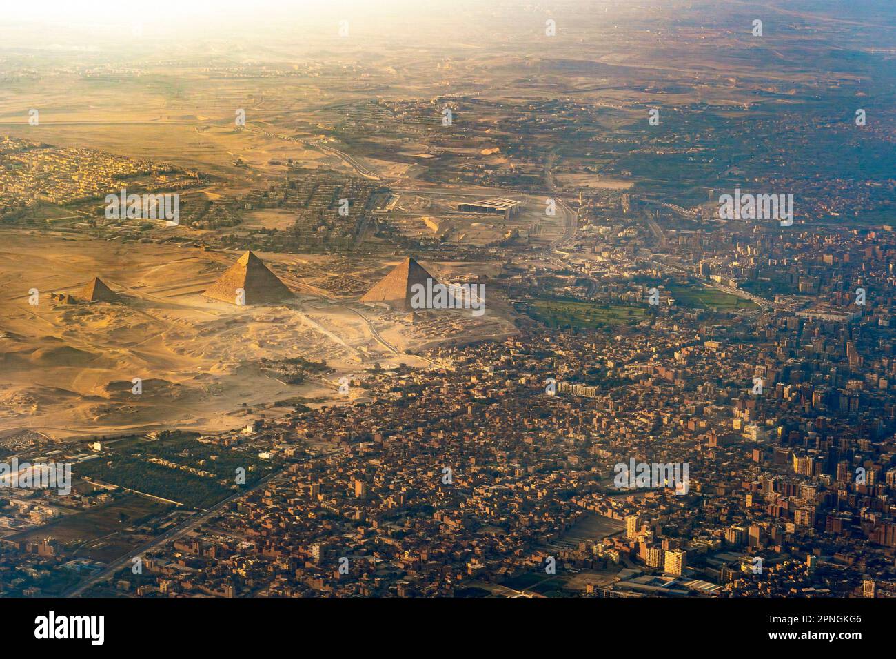 Aerial view of Pyramids of Giza in Egypt Stock Photo