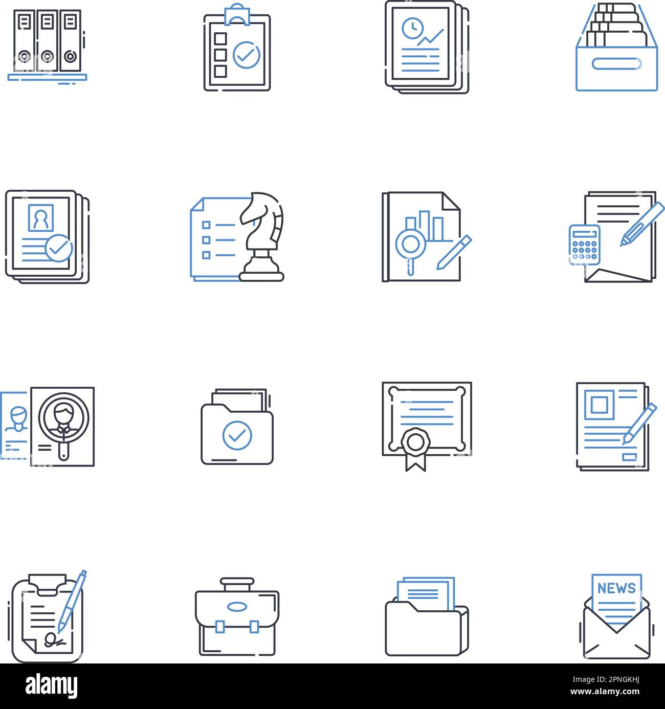 Ledgers and certificates line icons collection. Accounting, Auditing, Bookkeeping, Transactions, Records, Balances, Statements vector and linear Stock Vector