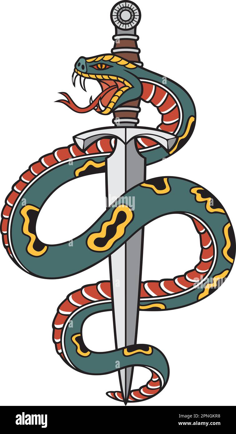 Snake and Knife. Old School Tattoo. Vector Illustration Stock Vector
